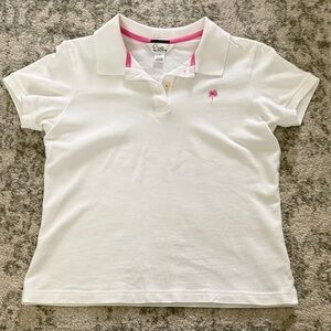 Lilly Pulitzer White Polo with Pink Trim and Palm Embroidery